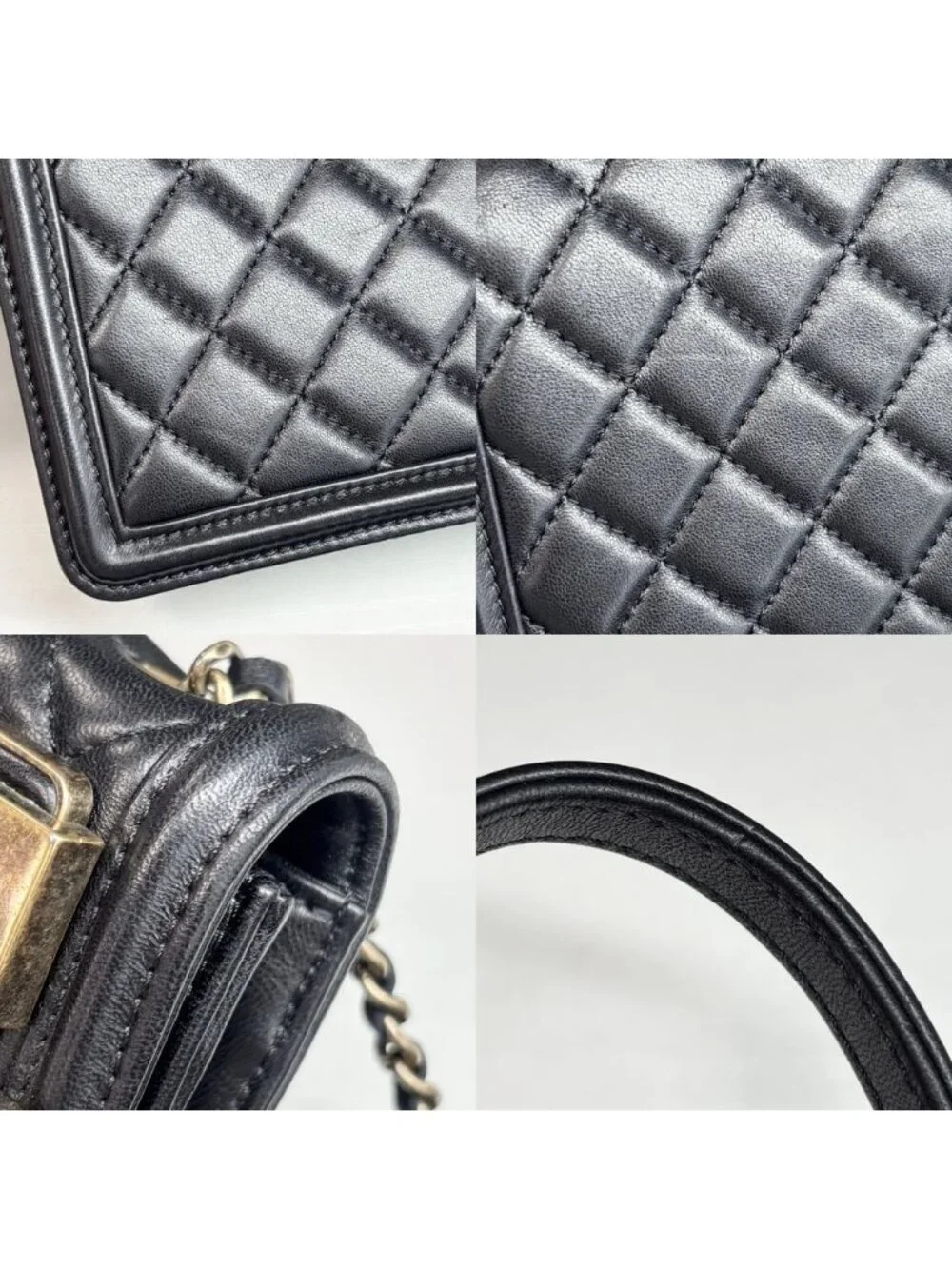 Chanel Shoulder Bag Quilted Boy Brick Chain CC Logo Crossbody Lambskin Black